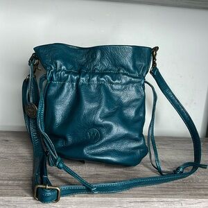 NWOT Wanders Teal Leather Drawstring Crossbody Purse